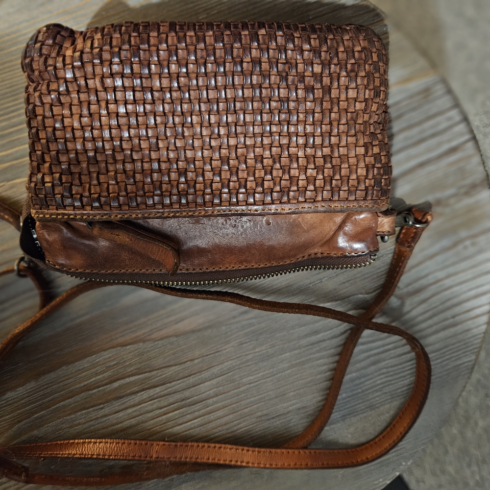 Elegant Brown Woven Leather Wristlet